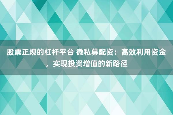 股票正规的杠杆平台 微私募配资:高效利用资金,实现投资增值的新路径